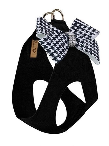 Susan Lanci Black and White Houndstooth Nouveau Bow Step In Harness - Posh Puppy Boutique