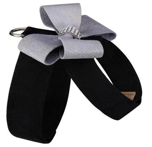 Susan Lanci Black Tinkie Harness with Platinum Glitzerati Nouveau Bow - Posh Puppy Boutique