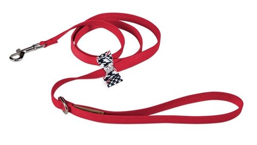 Susan Lanci Classic Glen Houndstooth Big Bow Leash on Red - Posh Puppy Boutique