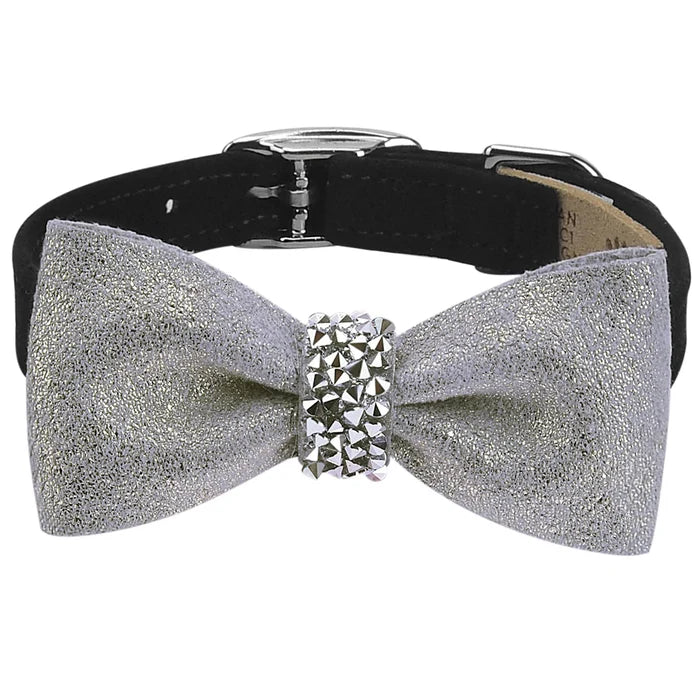 Susan Lanci Crystal Rocks Platinum Glitzerati Bow Tie Collar - Posh Puppy Boutique