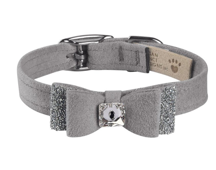Susan Lanci Crystal Stellar Big Bow Collar in Platinum - Posh Puppy Boutique