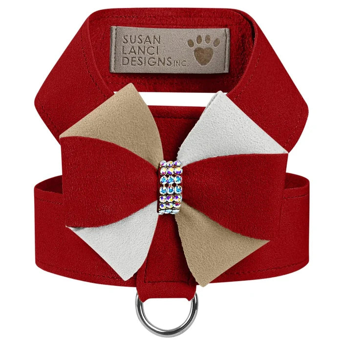 Susan Lanci Game Day Glam Red & Doe Pinwheel Bow Tinkie Harness - Posh Puppy Boutique