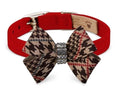 Susan Lanci Glen Houndstooth Nouveau Bow Collar in Red - Posh Puppy Boutique