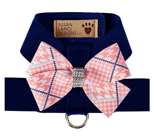 Susan Lanci Peaches N Cream Glen Houndstooth Nouveau Bow Tinkie Harness - Posh Puppy Boutique
