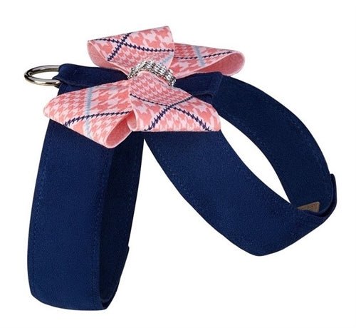 Susan Lanci Peaches N Cream Glen Houndstooth Nouveau Bow Tinkie Harness - Posh Puppy Boutique