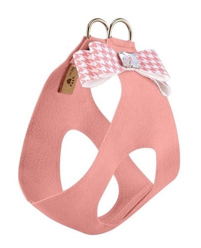 Susan Lanci Peaches N Cream Houndstooth Big Bow Step In Harness - Posh Puppy Boutique