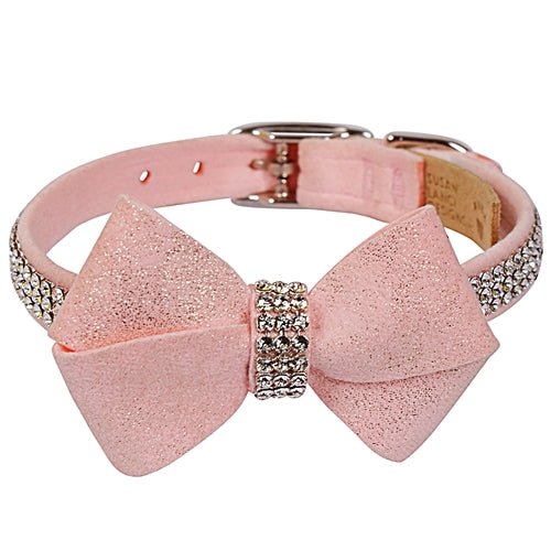 Susan Lanci Puppy Pink Glitzerati Nouveau Bow 3 Row Giltmore Collar - Posh Puppy Boutique
