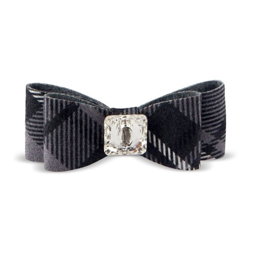Susan Lanci Scotty Big Bow Hair Bow - Charcoal Plaid - Posh Puppy Boutique