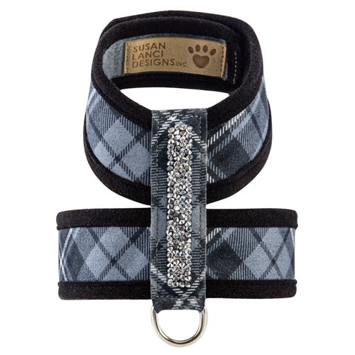 Susan Lanci Scotty Crystal Rocks Tinkie Harness Charcoal Plaid - Posh Puppy Boutique