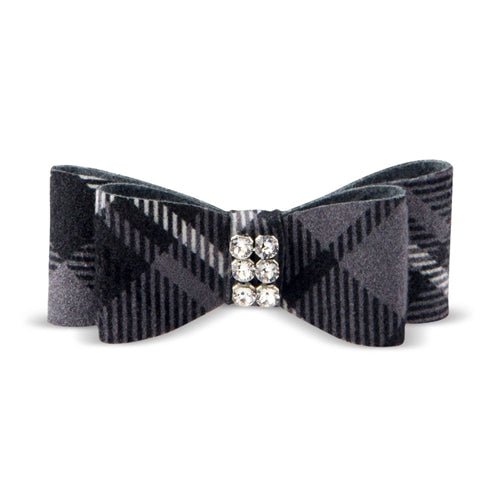 Susan Lanci Scotty Giltmore Hair Bow - Charcoal Plaid - Posh Puppy Boutique