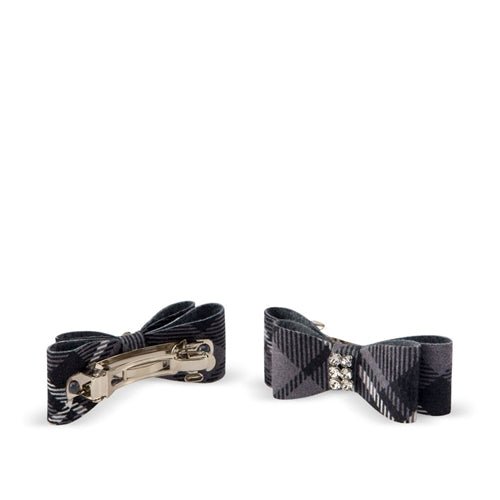 Susan Lanci Scotty Giltmore Hair Bow - Charcoal Plaid - Posh Puppy Boutique