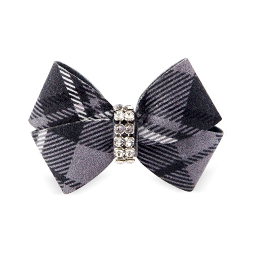 Susan Lanci Scotty Nouveau Hair Bow - Charcoal Plaid - Posh Puppy Boutique