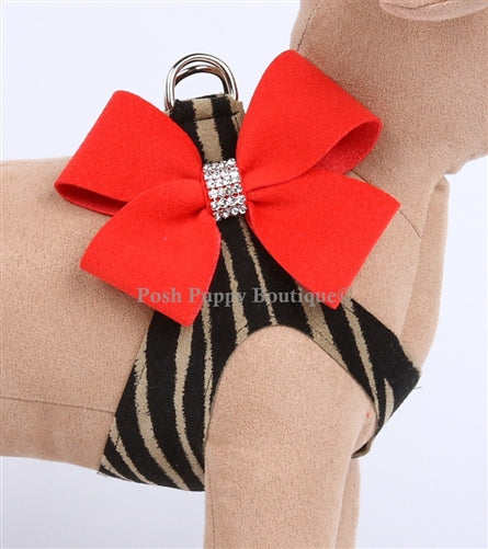 Susan Lanci Serengeti with Red Pepper Nouveau Bow Step-In Harnesses - Posh Puppy Boutique