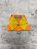 Susan Lanci Tangerine Tinkie Harness with Sunshine and Silver Stardust Nouveau Bow - Posh Puppy Boutique