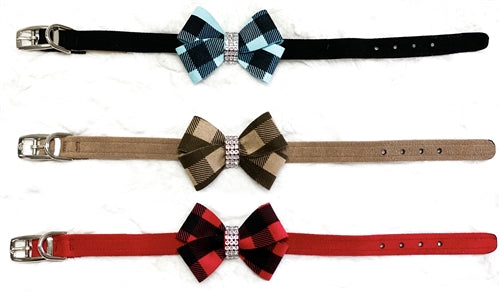 Susan Lanci Tiffi Gingham Nouveau Bow Ultrasuede Collar - Posh Puppy Boutique