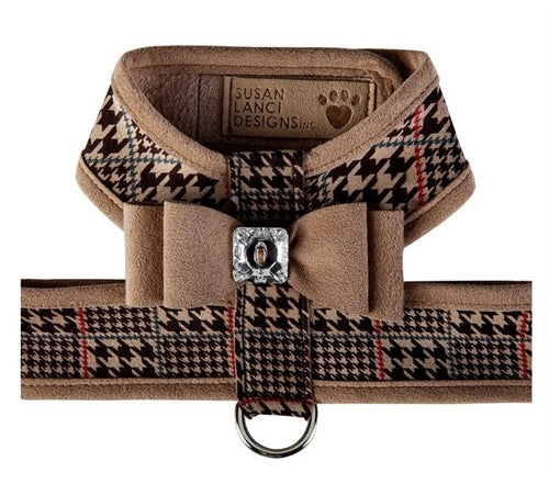 Susan Lanci Two Tone Chocolate Glen Houndtooth Big Bow Tinkie Harness - Posh Puppy Boutique