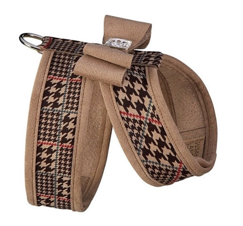 Susan Lanci Two Tone Chocolate Glen Houndtooth Big Bow Tinkie Harness - Posh Puppy Boutique