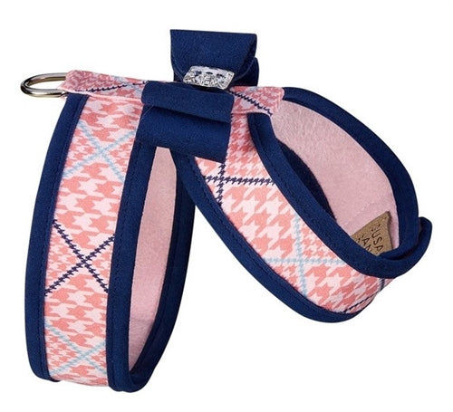 Susan Lanci Two Tone Peaches N Cream Glen Houndstooth Big Bow Harness - Posh Puppy Boutique