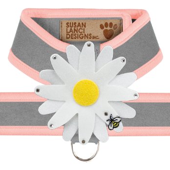 Susan Lanci Two Tone Platinum Tinkie Harness with Puppy Pink Trim with Daisy - Posh Puppy Boutique