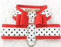 Susan Lanci Two Tone Polka Dot Big Bow Tinkie Harness in Red - Posh Puppy Boutique