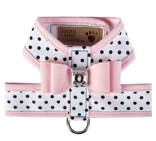 Susan Lanci Two Tone Polka Dot Big Bow Tinkie Harness - Posh Puppy Boutique