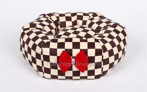 Susan Lanci Windsor Check Collection Bed - Red Nouveau Bow - Posh Puppy Boutique
