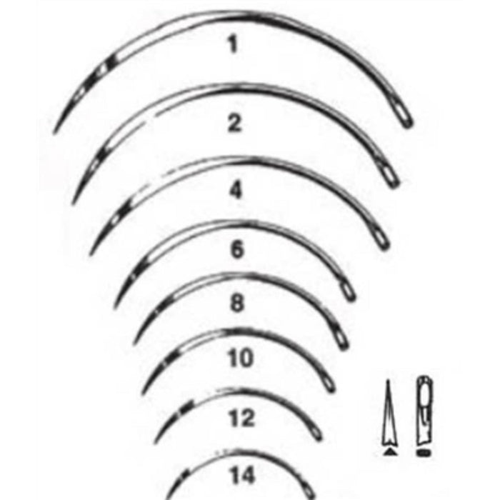 Suture needles-3/8 circle used in funeral service operations, from lynch supply