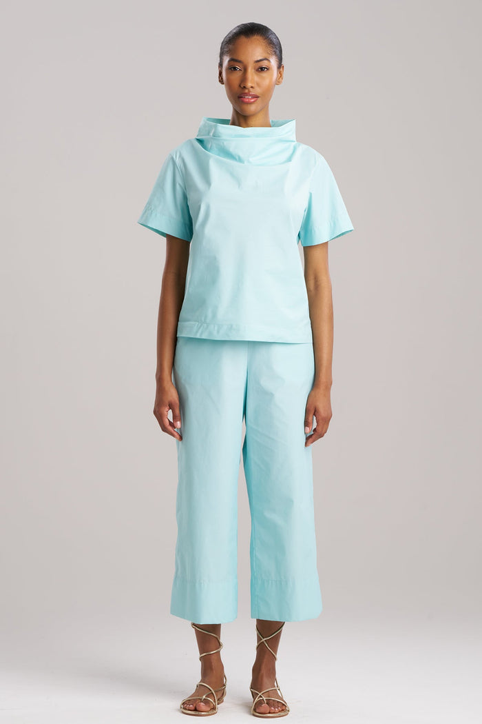 Techno Poplin Short Sleeve Funnel Neck Top