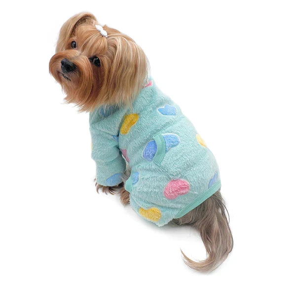 Ultra Plush Colorful Hearts Turtleneck Pajamas - Blue