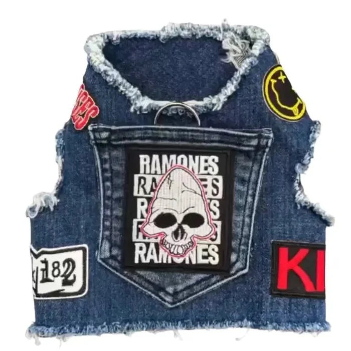 Upcycled Denim Rocker Harness - Ramones - Posh Puppy Boutique