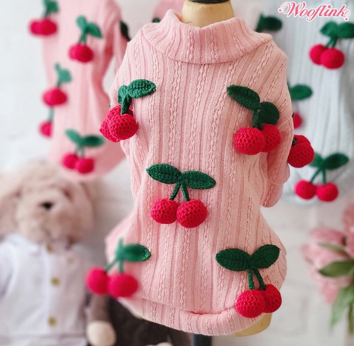 Wooflink Cherry Knit Cardigan - Pink - Posh Puppy Boutique