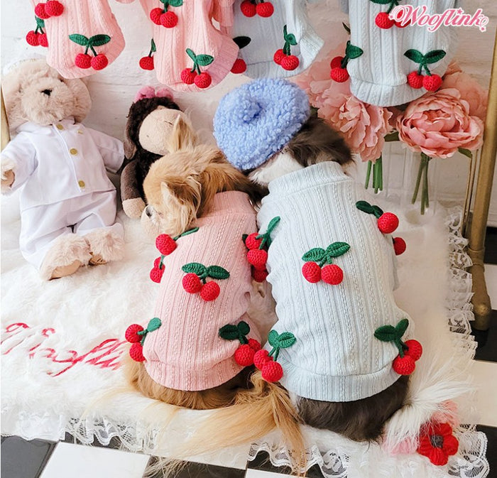 Wooflink Cherry Knit Cardigan - Pink - Posh Puppy Boutique