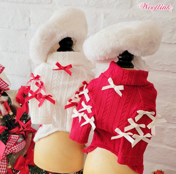 Wooflink Cute Little Bows Turtleneck in Red - Posh Puppy Boutique