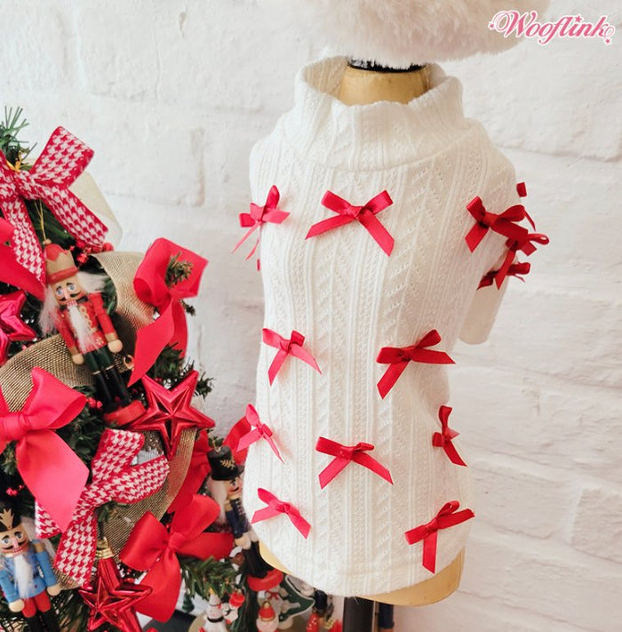 Wooflink Cute Little Bows Turtleneck in White - Posh Puppy Boutique
