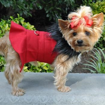 Wool Fur-Trimmed Dog Harness Coat - Red - Posh Puppy Boutique